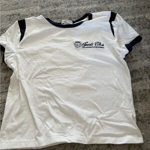 Together White Crop Tee with Navy Trim